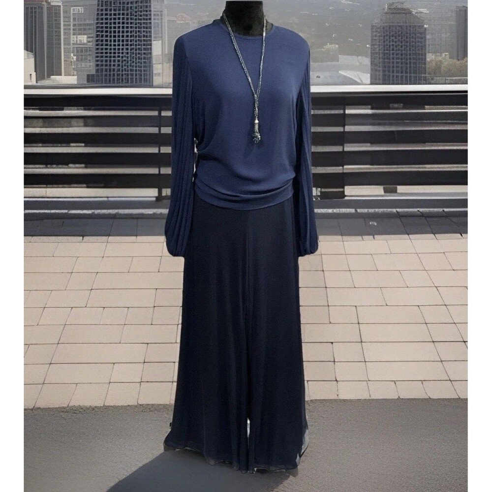 MSK Womens Dress Pants Blue  Wide-leg Chiffon Size M